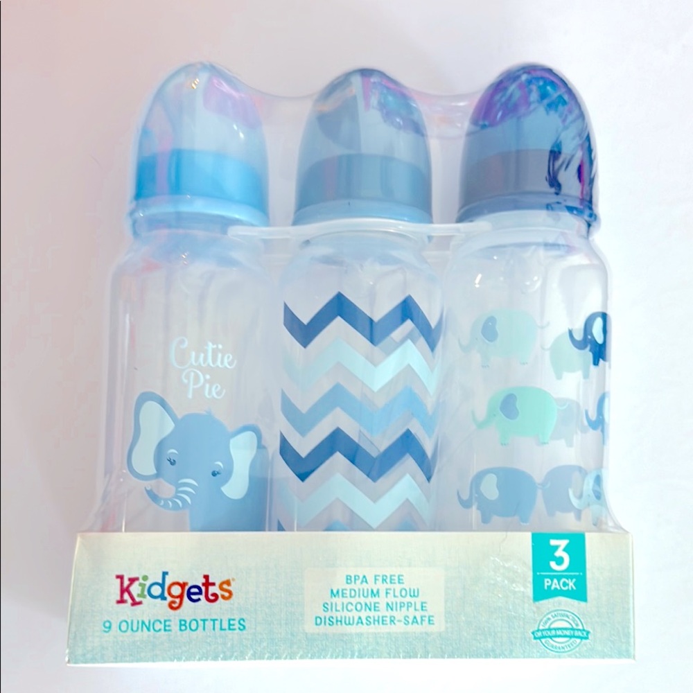 Kidgets 9oz Baby Bottles with Elephant and Chevron Design